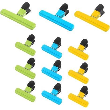 Lot de 12 Pinces de sachet, 2 tailles, Plastique ABS, Caoutchouc, Cuisine (1/5)