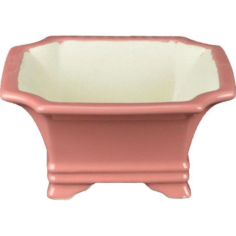 Vaso per bonsai quadrato in gres smaltato rosa 12x12x5,5 cm - A42