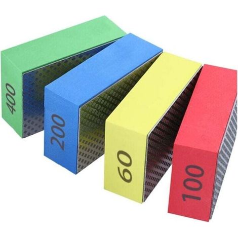 Paquet de 4 tampons de polissage diamantés à la main, blocs de polissage pour carreaux de pierre, verre, tampons de meulage pour carreaux de céramique, 4 niveaux de rugosité 60 100 200 400 grains Mo. (1/4)