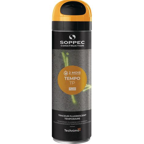 Soppec – Bombe peinture temporaire fluo 500 ml – Durée de marquage 2 mois – Séchage rapide 10 mn – Pour marquages urbains et chantiers