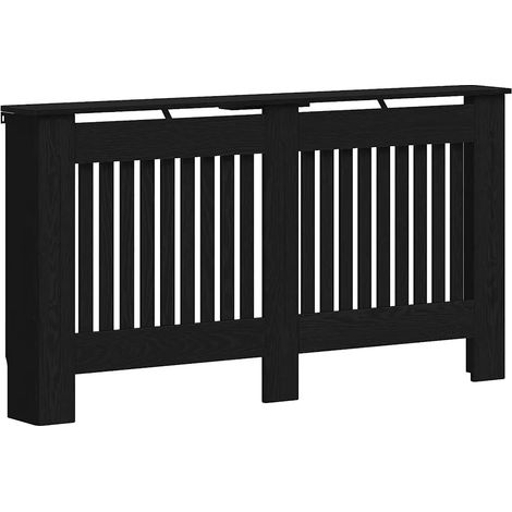 Cache-radiateur moderne design à lattes verticales 152 x 19 x 81 cm en bois d'ingénierie noir (1/5)