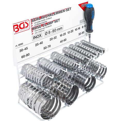 BGS surtido de abrazaderas de acero inoxidable 111 piezas