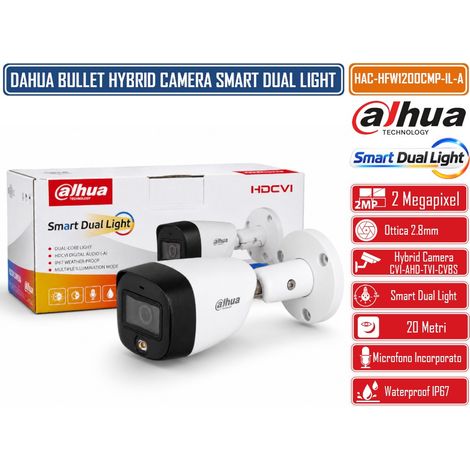 DAHUA HAC-HFW1200CMP-IL-A TELECAMERA BULLET HDCVI 2MP FULL HD 1080P SMART DUAL LIGHT IR + LUCE BIANCA 20M MICROFONO INTEGRATO OTTICA FISSA 2.8/3.6MM 4IN1 CVI TVI AHD CVBS IP67 (1/5)
