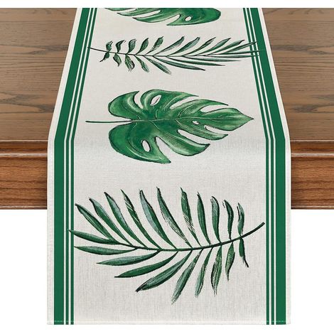 chemin De Table Dcoratif D't 33 X 180cm (feuilles Vertes), Chemin De Table En Toile De Jute Pour La Dcoration De Mariage, D't, De Festival D'autom (1/4)