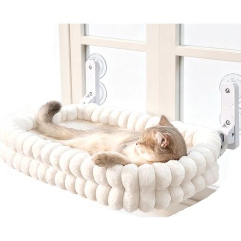Filet de fenêtre pour chat - Blanc - Hamac d'intérieur pour chat - Matelas doux double face - Filet de fenêtre pliable pour chat (1/5)