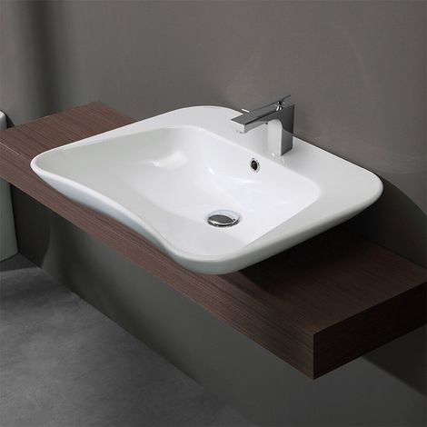 Lavabo ergonomico in ceramica bianco 62 cm monoforo sospeso o da appoggio Evolution Sanitosco (1/3)