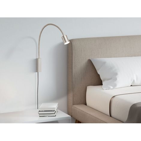 LED Wand Leselampe & Bettlampe JUSTI Silber mit Kabel und Stecker, Breite 6cm (1/5)
