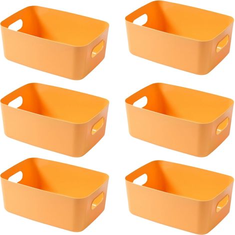 Boite Rangement Plastique,Boite de Rangement,Paniers et Boîtes de Rangement avec Poignées,Bac de Rangement Pour Cuisine,salle de bains,Bureau (Jaune, 30.5×20×12cm/6 Pack)