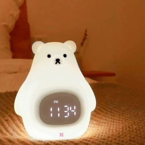 Veilleuse ours, réveil mignon pour enfants, lampe de chevet portable en silicone souple sans BPA, veilleuse rechargeable USB pour enfants filles, garçons et tout-petits (1/5)