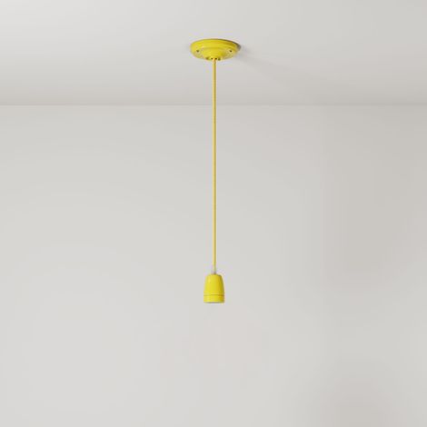 Lampada a sospensione Made in Italy completa di cavo tessile e finiture in porcellana colorata  Senza lampadina - Giallo