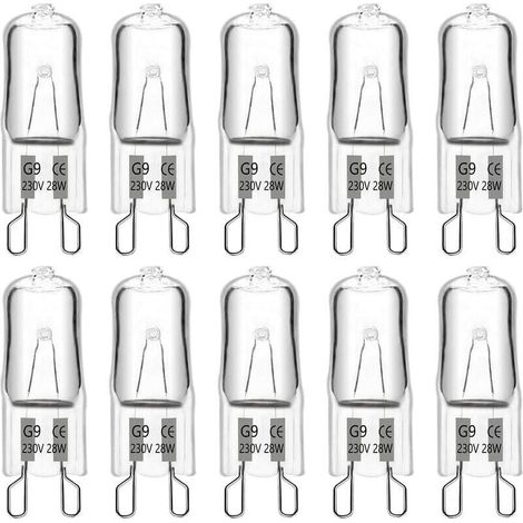 Ampoule halogène G9 28 W 230 V, 370 lm 2700 K blanc chaud à intensité variable, ampoules à capsule G9, pour lustres, éclairages de paysage, appliques murales, éclairage d'armoire, lot de 10 (1/5)