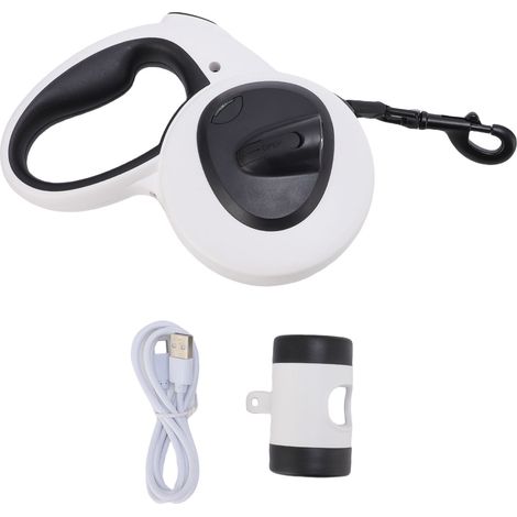 Laisse rétractable automatique pour animaux de compagnie, poignée souple, sangle réfléchissante, marche pour chien avec lumière LED, corde en nylon de 5m, moyenne pour 30KG 185x120x65mm / 7.3x4.7x2.6i