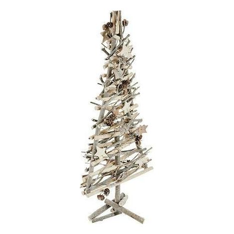 WEIHNACHTSBAUM MIT ZWEIGEN UND STERNEN 57 cm Holz (1/2)