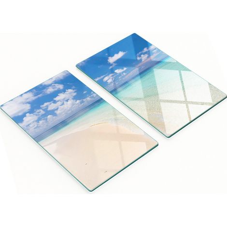 Planches à découper décoratives en verre pour la cuisine, motif plage des Maldives, 2 x 30 x 52 cm (1/5)
