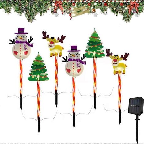 Lot de 6 guirlandes lumineuses solaires LED d'extérieur à encastrer au sol, étanches, pour sapin de Noël, bonhomme de neige et Père Noël. (1/5)