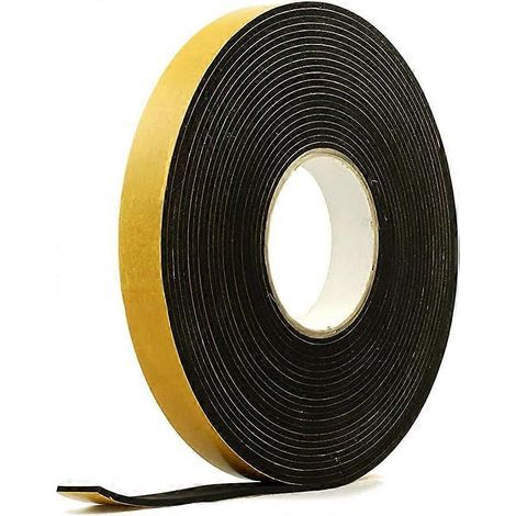 Nastro adesivo in neoprene nero, largo 2,5 cm x spesso 3 mm x lungo 10 m, con nastro di supporto giallo. (1/5)