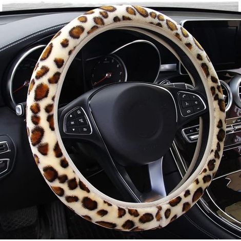 Funda universal antideslizante y cálida para volante de invierno, de felpa suave, Leopardo, funda para volante de 36-38 cm, pantera (1/5)
