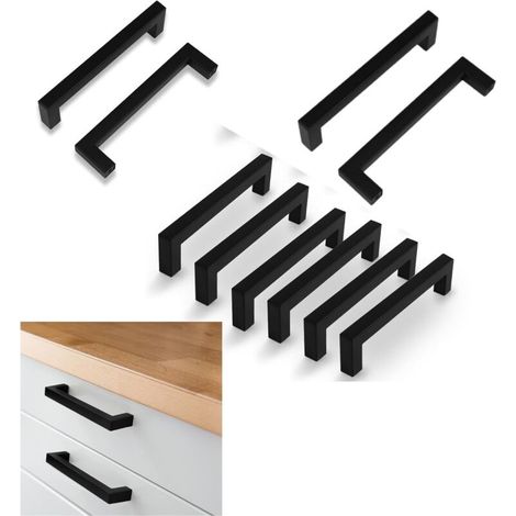 Set mit 10 schwarzen Küchenschrankgriffen, 160 mm Lochabstand, für Küchentüren, Schränke, Schreibtische, Schubladen und Kommoden