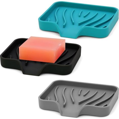 Juego de 3 jaboneras premium,fáciles de limpiar,jaboneras/soportes de silicona suave con drenaje automático para ducha,mantienen el jabón seco (1/5)