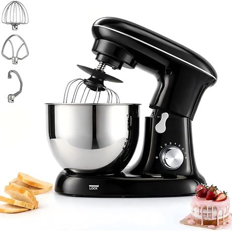 ZMH Robot Pâtissier Noir 1400W Bol Acier Inoxydable 5L Kit Pétrissage Mélangeur Fouet Protection Anti-Projections Pour Pain Pâte Pizza Gâteau Crème