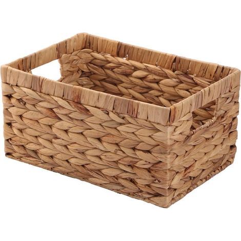 Rechteckiger, geflochtener Korb aus natürlicher Wasserhyazinthe mit Henkel, Kingwillow. (Klein) (1/5)