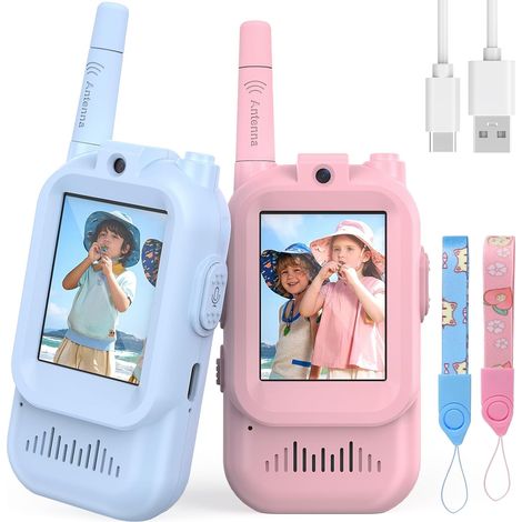 Video-Walkie-Talkies für Kinder, 4, 5, 6, 7 und 8 Jahre, Camping, Outdoor-Spielzeug, Gartenspiele, Set mit großer Reichweite, 2er-Pack, Geburtstagsgeschenk (rosa + blau) (1/5)