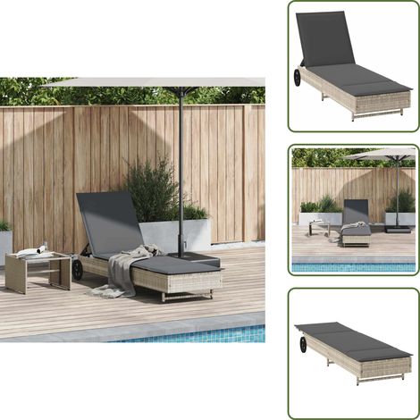 vidaXL Sonnenliege mit Rollen und Auflage Hellgrau Poly Rattan (1/5)