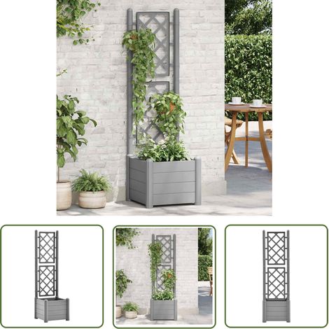 Jardinière avec treillis 43x43x142 cm PP Gris pierre (1/5)