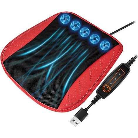 HONORNIC - Coussin de siège rafraîchissant pour voiture, avec port USB, ventilé et confortable (rouge). (1/5)