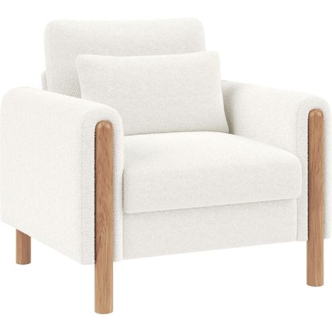 Fauteuil moderne en tissu Teddy doux avec coussin épais, fauteuil relax confortable pour salon, bureau ou chambre, blanc (1/5)