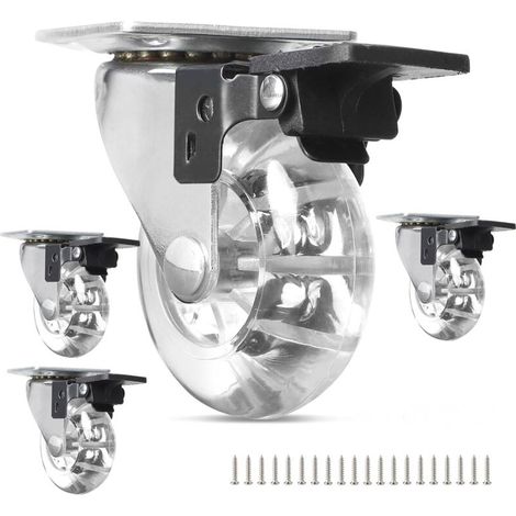 50-mm-x4-Lenkrollen – mit Bremse, 360° transparent – Schwerlastausführung bis 160 kg