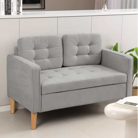 2-Sitzer-Sofa mit Stauraum, Samt, Hellgrau, 117 x 62 x 78 cm, OKMYHOME (1/5)