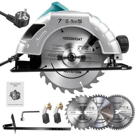 1200W Scie Circulaire Électrique, 220V 5200Tr/Min Puissante Vitesse Variable Angle Et Profondeur Réglables, Avec Lames 185 mm 24T/40T/60T, pour Le Travail Du Bois À Domicile, Tuyaux en PVC (1/5)