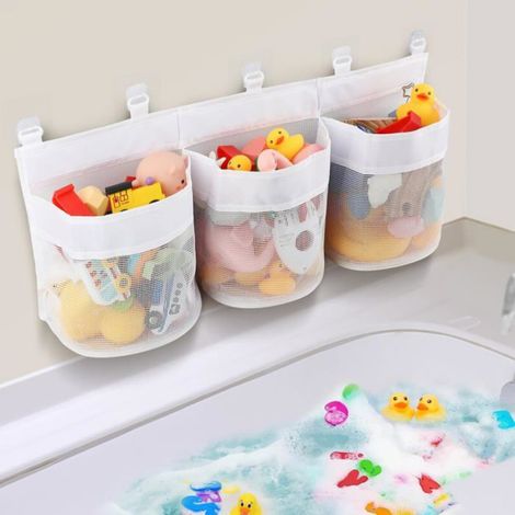 Ensemble de deux sacs de rangement pour jouets de bain, sac de rangement suspendu en filet pour jouets de bain (1/4)