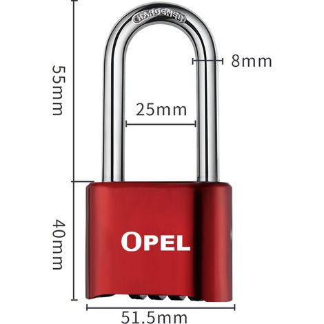 Cadenas Code 4 Chiffres, 52mm Cadenas Extérieur Etanche, Robuste et Antivol, 8mm Loquet Cadenas à CombinaisonRouge, faisceau long-5 (1/5)