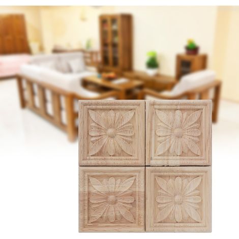 4 pièces d'appliques à carreaux sculptées, non peintes, pour la décoration de meubles (D) (1/5)