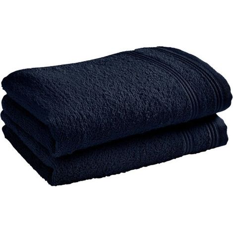 Lot de 2 serviettes invité - COTON PUR - Spa - 30 x 50 cm - 400 g/m² - Bleu Nuit (1/5)