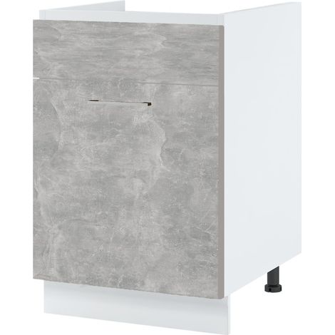 Meuble sous-évier Bellissi Beton Naturel 1 porte coulissante L 60 cm - Porte avec poignée apparente Grey (1/5)
