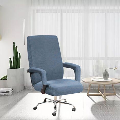 Housse pour chaise de bureau, housse de chaise rotative, housse de chaise extensible en tissu élastique amovible avec housse d'accoudoir 2 pièces, protection de housse de chaise pour chaise de bureau- (1/4)