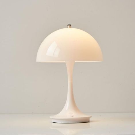 Kabellose Pilz-Tischleuchte, wiederaufladbare Schreibtischlampe, Retro-LED-Nachttischlampe, 3 Farbtemperatur-Dimmstufen, weiß