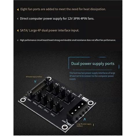 Carte d'extension universelle 12V pour ventilateurs de boîtier d'ordinateur, hub à 8 ports (1/5)