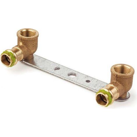 Kupfer Pressfitting Sudo-PressWandwinkel auf Montageplatte gerade Stichmaß 150 mm 15 mm - 1/2" Kontur V DVGW