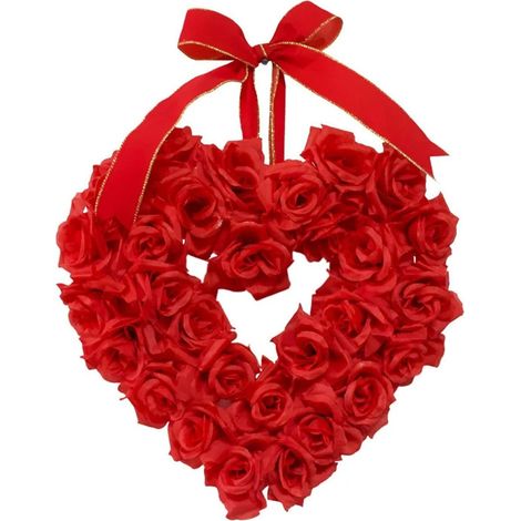 Guirlande En Forme De Coeur - Roses Artificielles Rouges - Décoration Intérieure Extérieure Pour Porte Cheminée Mariage Saint-Valentin - 1 Pièce (1/5)
