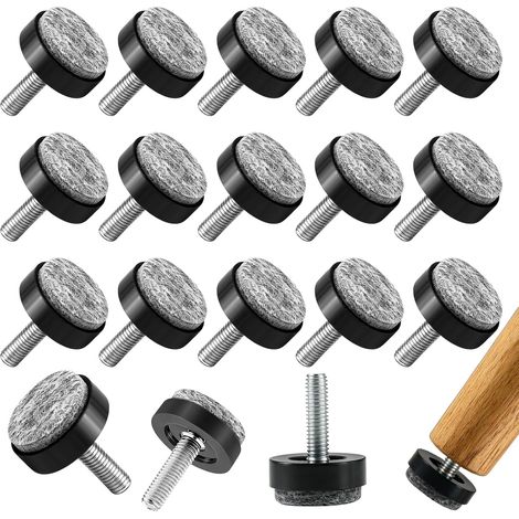 25-mm-Filzgleiter mit verstellbaren Schrauben, Stuhlbeinschoner, 18 Stück, M6x20-mm-Schraubfilzgleiter, rutschfeste Stuhlgleiter für Freizeitstühle und Schlafzimmerschränke (1/5)