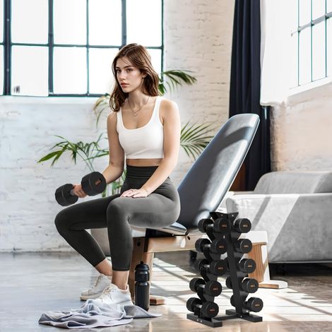 Support pour 10 haltères, 5 niveaux, acier robuste, charge max 100 kg, noir, 66 x 35 x 33 cm, rangement salle de sport (1/4)