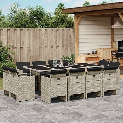 Ensemble à manger de jardin et coussins 13 pcs-Salon de jardin gris clair rotin 343169 (1/5)