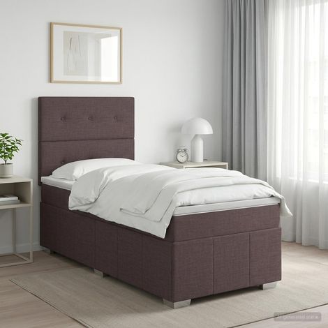 vidaXL Lit boxspring avec matelas Marron foncé 100 x 200 cm Tissu (1/5)