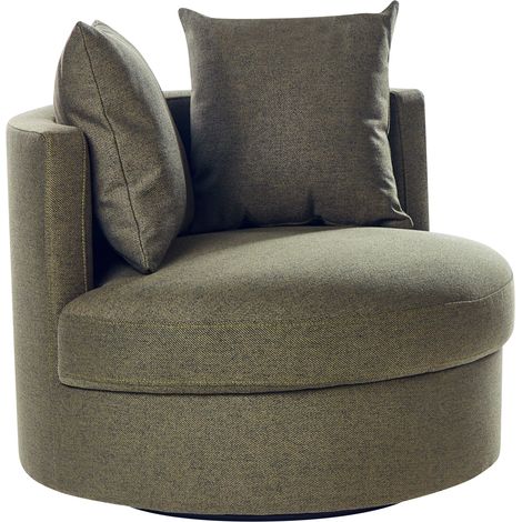Sillón moderno glamour respaldo redondo poliéster base giratoria hierro con dos cojines verde Dalby
