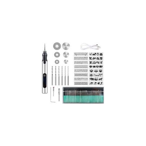 Stylo graveur électrique sans fil – USB recargable – Vitesse réglable 5000/10000/18000 tr/min – Pour métal, bois, verre, plastique, cuir