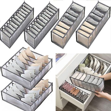 Organizador de cajones para ropa interior de 6 piezas, caja de almacenamiento plegable, caja de almacenamiento de gran capacidad para guardar ropa interior, calcetines y sujetadores. (1/5)